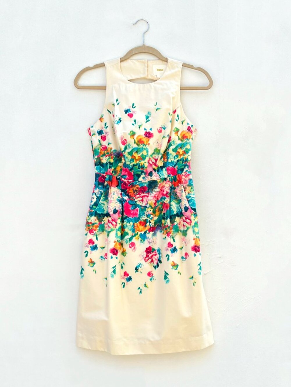 Anthropologie Maeve Ivory Garden Party Floral Sheath Dress Small